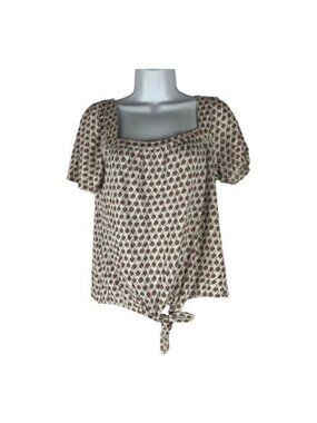 Lucky Brand Womens Floral Print Tie-Front Top Size S Cream/Red Lightweight